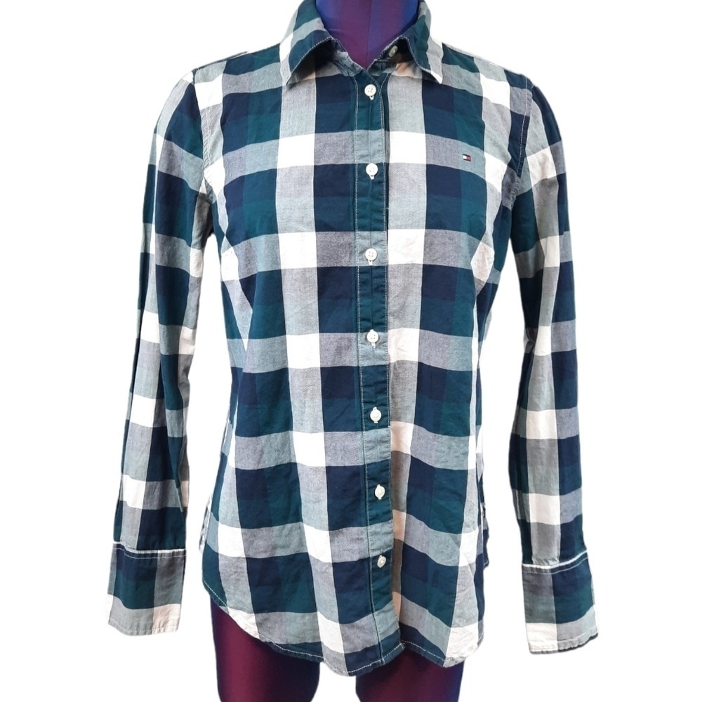 Tommy Hilfiger Plaid Button Down Long Sleeve Shirt Size Small Women's L35